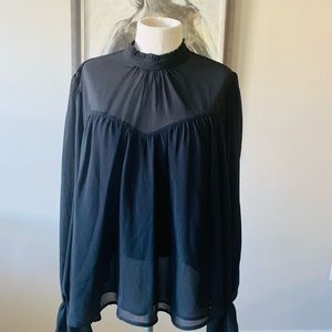 Forever 21 long-sleeve Balck silk ruffle size 2X